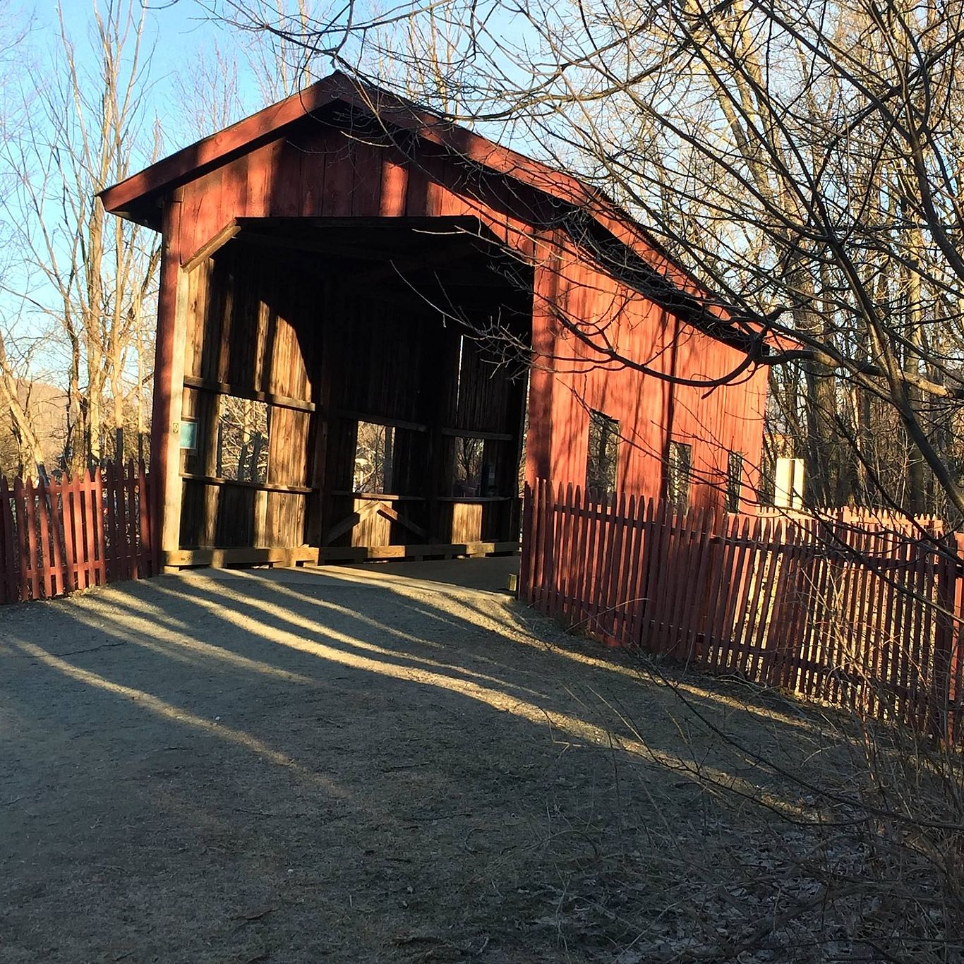 Covered Bridge at Mills Riverside Park in spring